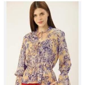 Mango - Printed cinched waist top with purple jungle/paisley print - M
